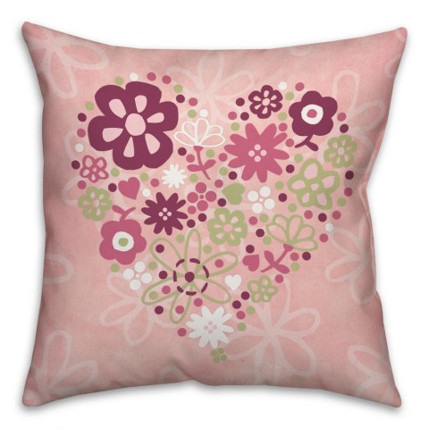 Flower Heart Spun Polyester Throw Pillow