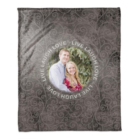 Live Laugh Love Circle Personalized Monogram Coral Fleece Blanket – 50x60