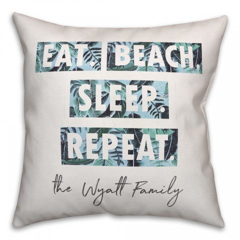 Personalized Name Eat Beach Sleep Repeat 18x18 Personalized Spun Poly Pillow