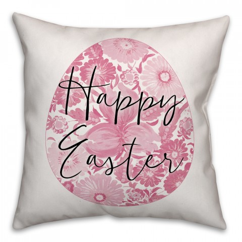 Happy Easter Floral Egg 18x18 Spun Poly Pillow