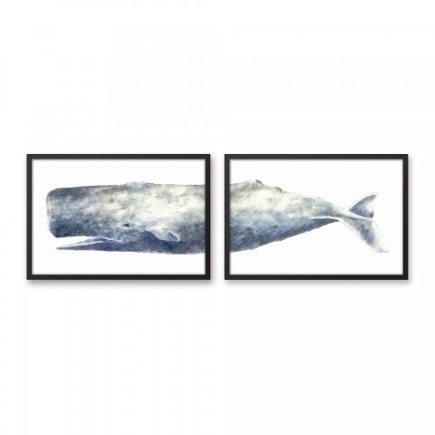 Watercolor Whale Black Framed Canvas Set