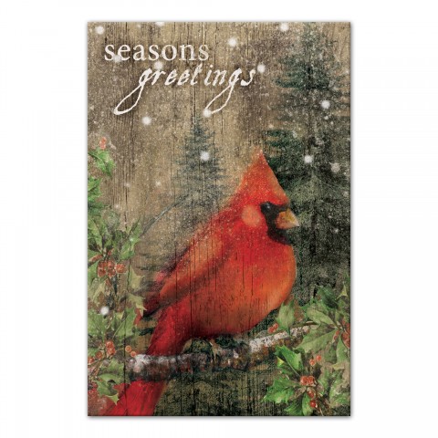 Seasons Greetings Holiday Cardinal 12x18 Canvas Wall Art