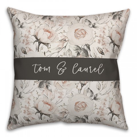 Rose Floral Pattern 18x18 Personalized Spun Poly Pillow