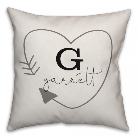 Simple Heart Arrow Monogram 18x18 Personalized Spun Poly Pillow