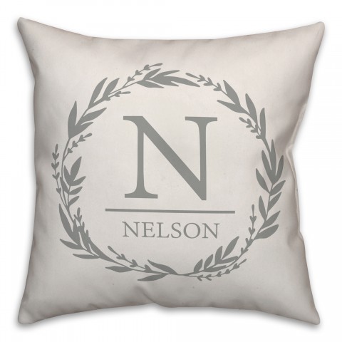 Simple Gray Monogram 18x18 Personalized Spun Poly Pillow