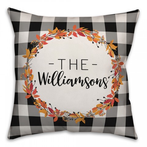 Personalized Fall Wreath Buffalo Check Pillow