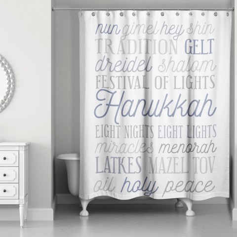 Hanukkah Words 71x74 Shower Curtain