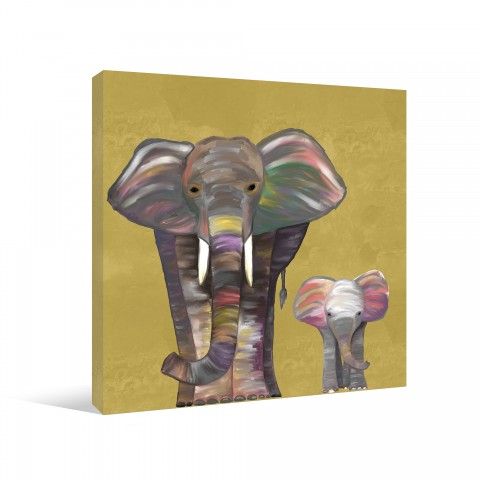 Mama And Baby Elephant Canvas Wall Art 