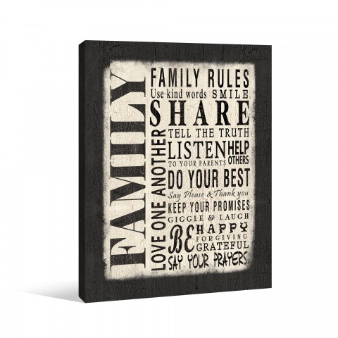 Family Rules Black And White Canvas Wall Art 