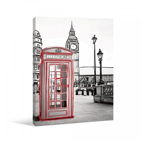 London Phone Booth Sketch Canvas Wall Art