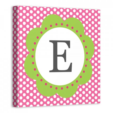 Pink Dots Monogram 12x12 Personalized Canvas Wall Art