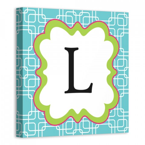 Blue Geo Juvie Monogram 12x12 Personalized Canvas Wall Art