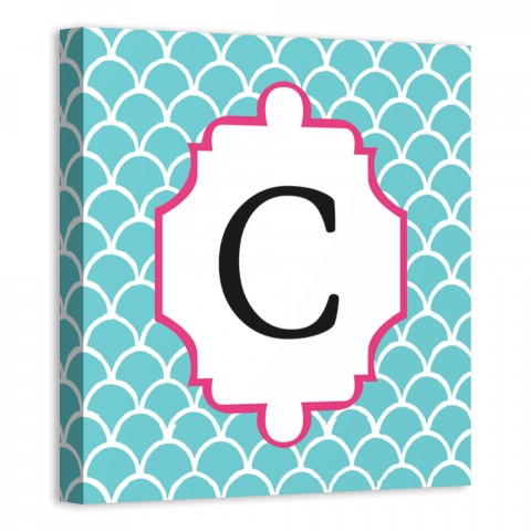 Blue Juvie Scales Monogram 12x12 Personalized Canvas Wall Art