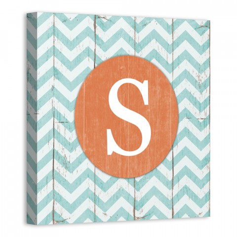 Blue And White Chevron Monogram 12x12 Personalized Canvas Wall Art