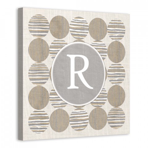 Geo Linen Circles Monogram 16x16 Personalized Canvas Wall Art
