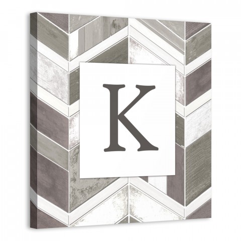 Greige Chevron Monogram 16x16 Personalized Canvas Wall Art
