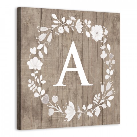 Floral Letter Monogram 16x16 Personalized Canvas Wall Art