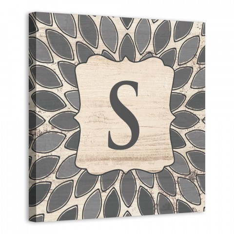 Gray Leafies Monogram 16x16 Personalized Canvas Wall Art