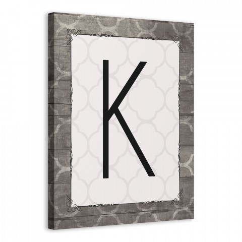 Wood Greige Quatrefoil Monogram 16x20 Personalized Canvas Wall Art 