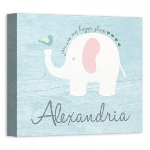 Elephant Happy Place 10x8 Personalized Canvas Wall Art