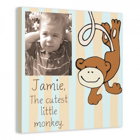 Cutest Little Monkey 16x16 Personalized Canvas Wall Art 
