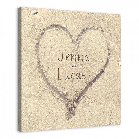 You & Me Heart in the Sand 20x20 Personalized Canvas Wall Art