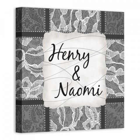 You & Me Gray Lace 12x12 Personalized Canvas Wall Art