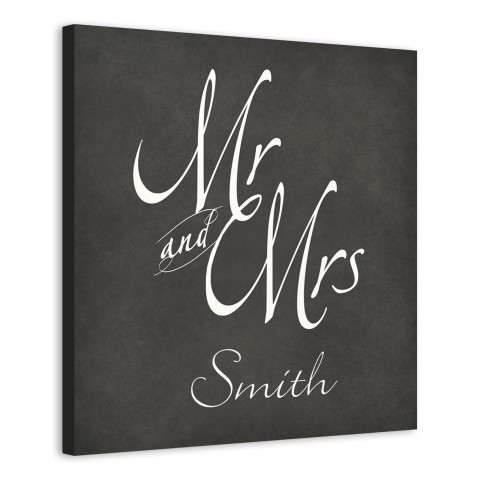 Mr. & Mrs Chalkboard Script 20x20 Personalized Canvas Wall Art