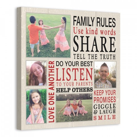Family Rules Photo Collage 16x16 Personalized Canvas Wall Art
