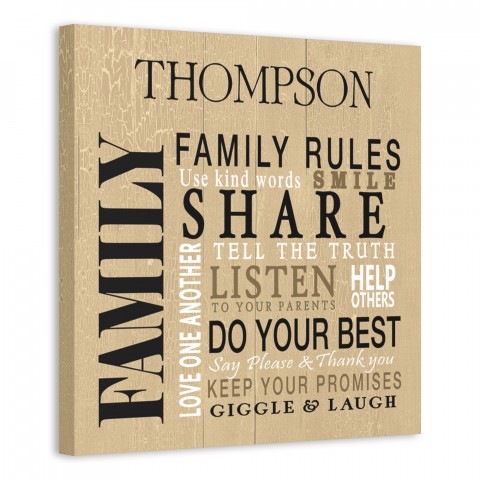Weathered Family Rules Sign 16x16 Personalized Canvas Wall Art