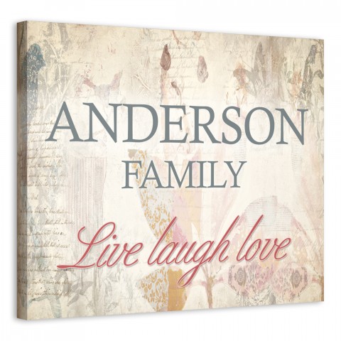 Vintage Live Laugh Love Family Sign 20x16 Personalized Canvas Wall Art