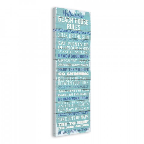 Beach House Rules 12x36 Personalized Canvas Wall Art 