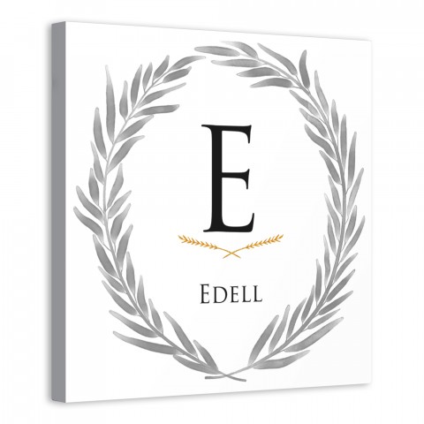 Laurel Wreath Monogram 16x16 Personalized Canvas Wall Art 