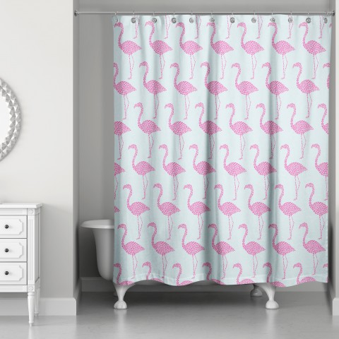  Preppy Flamingo Flock 71x74 Shower Curtain