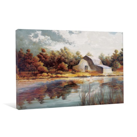 Barn By The Lake Canvas Wall Art
