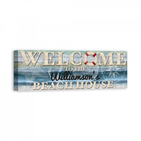 Welcome to the Beach House 36x12 Personalized Canvas Wall Art