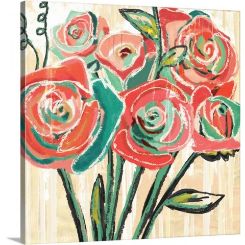 Funky Painted Roses Gallery Wrapped Canvas 24x24