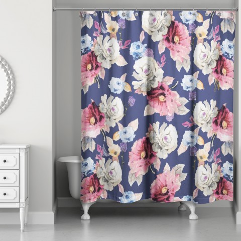 Navy Floral 71x74 Shower Curtain Sample