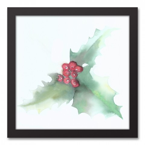 Watercolor Holly 12x12 Black Framed Canvas