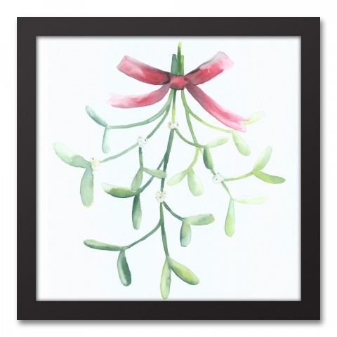 Watercolor Mistletoe 12x12 Black Framed Canvas