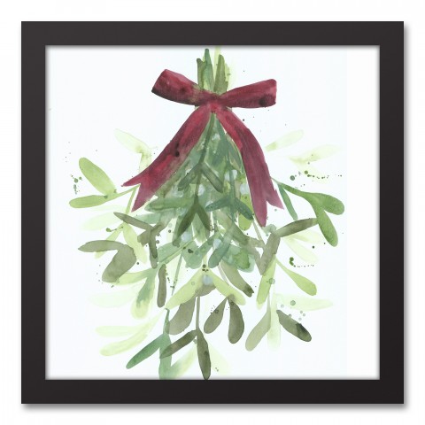 Watercolor Mistletoe Bunch 12x12 Black Framed Canvas