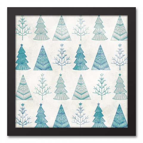 Blue Graphic Tree Print 12x12 Black Framed Canvas