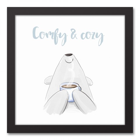 Comfy & Cozy Bear 12x12 Black Framed Canvas