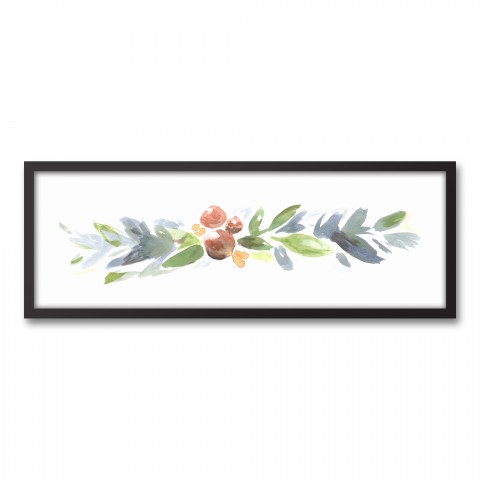 Watercolor Christmas Garland 12x36 Black Framed Canvas