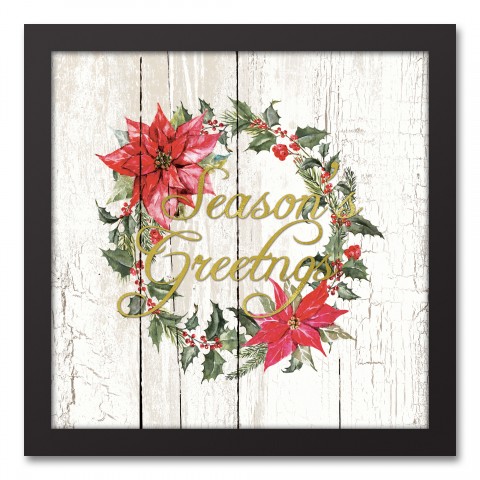 Season Greetings Wreath 12x12 Black Framed Canvas