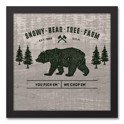 Snowy Bear Tree Farm 12x12 Black Framed Canvas
