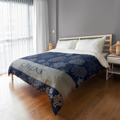 Blue And Silver Snowflake 104x88 King Duvet Cover