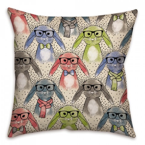 Hipster Bunnies 16x16 Throw Pillow