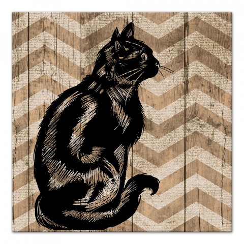 Black Cat Chevron 16x16 Canvas Wall Art