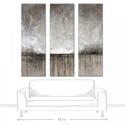 Gray Drippy Abstract 20x60 Canvas Triptych Set